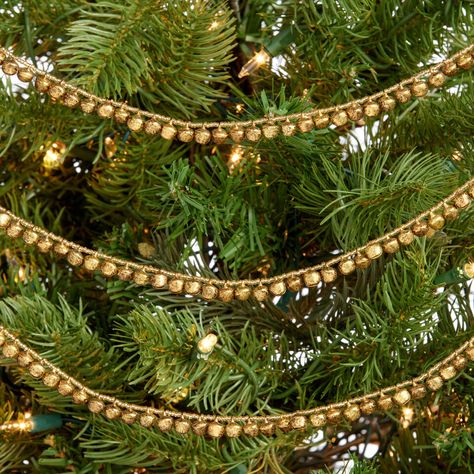 Mini Brass Bell And Bead Garland - World Market Small Christmas Tree Decorations, Christmas Tree Guide, Eclectic Christmas, Small Christmas Trees Decorated, Bell Garland, Garland Ribbon, Cozy Eclectic, Gold Garland, Decorate A Christmas Tree