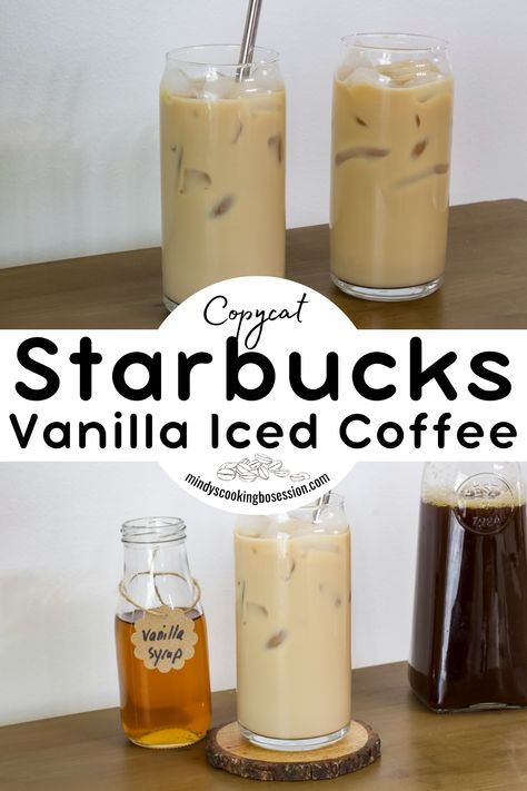 Our homemade vanilla iced coffee is quick and easy making it a great way to get your caffeine fix. We make our own 3 ingredient vanilla simple syrup for this recipe, and you can too!  I am a huge coffee lover and am always looking for ways to take my daily cup of joe to the next level. This easy vanilla iced coffee did not disappoint! It is refreshing and flavorful. Blended Iced Coffee Recipe Easy, How To Make Starbucks Iced Coffee, Starbucks French Vanilla Iced Coffee, Vanilla Iced Coffee Recipe At Home, Vanilla Syrup For Coffee Recipes, Instant Iced Coffee Recipe Easy, Simple Iced Coffee Recipe, French Vanilla Iced Coffee Recipe, Vanilla Coffee Recipe