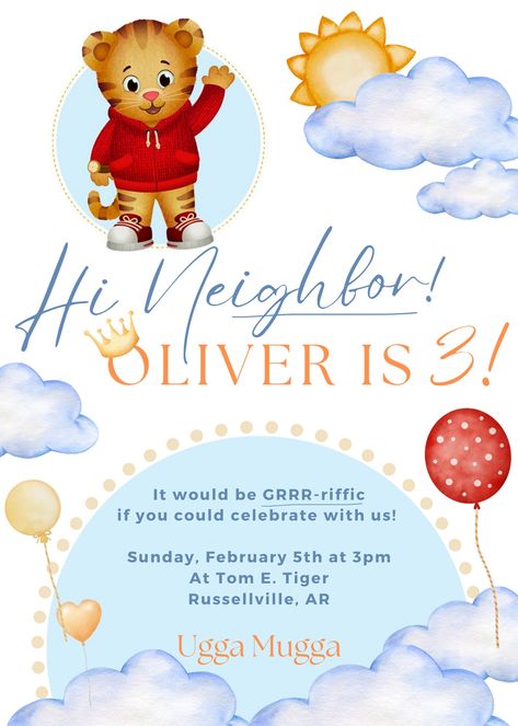 Daniel Tiger Invitations, Daniel Tigers Neighborhood Birthday Party, Daniel Tiger Party, Daniel Tiger Birthday Party, Tiger Birthday Party, Twin Birthday Parties, Tiger Birthday, 3rd Birthday Party, Daniel Tiger