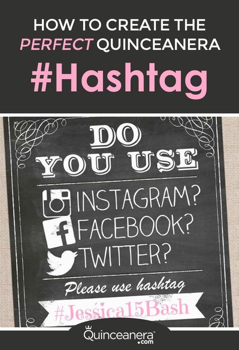 Here are a few rules to follow to choose the best quinceanera hashtag for your party! - See more at: http://www.quinceanera.com/planning/how-to-create-the-perfect-quinceanera-hashtag/#sthash.DSr4Fd4y.dpuf Sweet 16 Hashtag Ideas, Outdoor Quince, Court Gifts, Quince Photos, Quinceanera Court, Highschool Graduation, Hashtag Ideas, Quince Decor, Diy Photo Booth Props