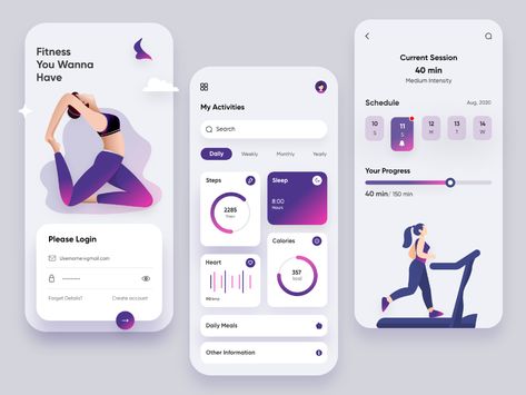 Fitness Mobile Application-UX/UI Design by Hira Riaz🔥 for Fireart Studio on Dribbble Product App Design, Application Design Ideas, Fitness Apps Design, App Design Ideas, Mobile Portfolio, Creative App Design, App Design Trends, Health App Design, To Do App