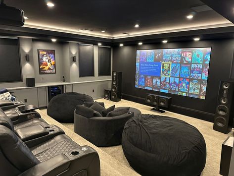 Discover 21 Home Theater Ideas for a Luxurious Cinematic Experience - placeideal.com Movie Theater Rec Room, Theatre Room Ideas Modern, Cool Home Theater, Theater Room With Fireplace, Home Theatre Ideas Interior Design, House Movie Theater Ideas, Dark Green Theater Room, Movie Room Color Ideas, Small Home Cinema Room Ideas