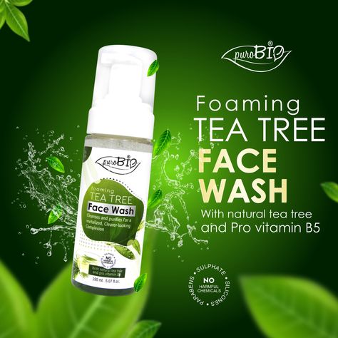 Purobio's Tea Tree Foaming Face Wash is a skincare solution that combines the cleansing properties of Tea Tree with the gentle effectiveness of a foaming face wash.This face wash is designed to remove dirt, oil, and impurities from the skin while also fighting against acne and blemishes. Face Wash Ads, Face Wash Design, Foam Face Wash, Tea Tree Body Wash, Tea Tree Face Wash, Tree Faces, Foaming Face Wash, Natural Teas, Face Care