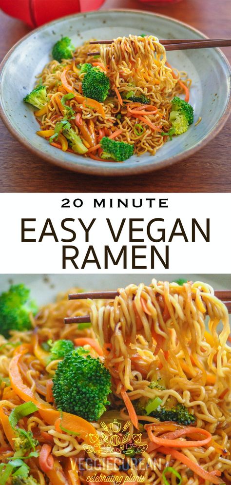 Ramen noodles are a classic Asian family favorite. This is a quick and healthy homemade take on Veggie Ramen. It’s so easy, it only takes about 10 minutes to make, and there’s almost zero prep time or cleanup. We added carrots and broccoli to the noodles, but you can play around with adding tofu and any veggies in your fridge! #ramen #vegan #vegetables #plantbased #japanese Vegetarian Ramen Recipe, Easy Vegan Ramen, Veggie Ramen, Vegan Ramen Recipes, Ramen Vegan, Vegetable Ramen, Healthy Ramen, Vegetarian Ramen, Easy Ramen