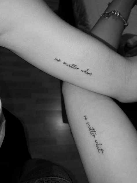 Tattoo Quotes For Friends, Tattoo For Best Friends Small, Tattoo With Sister Ideas, Tattoos To Match With Mom, Mom Sister Tattoo, Simplistic Mother Daughter Tattoo, Quote Tattoos For Best Friends, Tattoos To Get With Your Cousin, Tattoos For Daughter And Mom