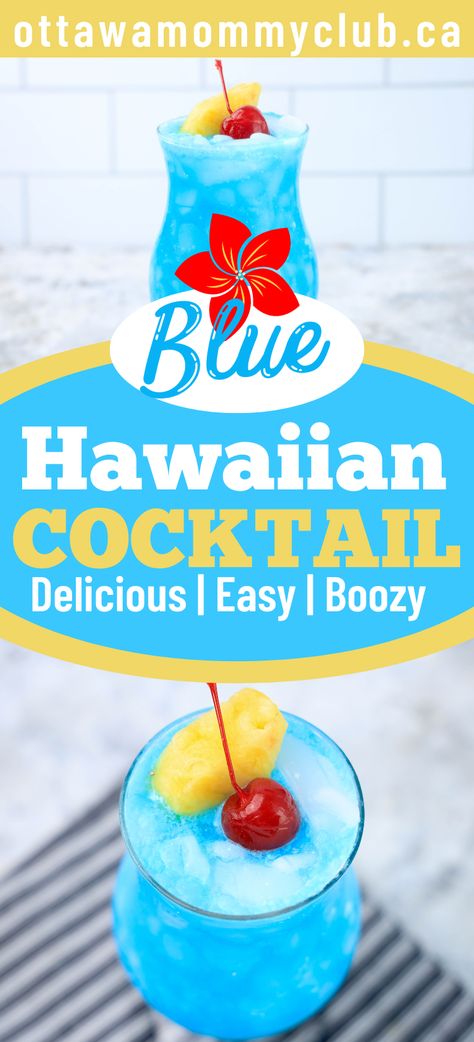 Blue Hawaiian Cocktail Blue Curacao Drinks Coconut Rum, Blue Hawaiian Drink, Blue Curacao Drinks, Coconut Cocktails, Blue Hawaiian Cocktail, Blue Curacao Liqueur, Hawaiian Cocktails, Cherry Coconut, Mocktail Recipes