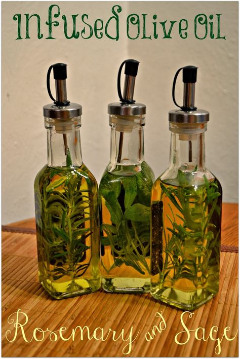 Rosemary and Sage Infused Olive Oils - DIY infused oils Infused Oil Recipes, Diy Extracts, Herb Infused Olive Oil, Herbal Vinegar, Diy Wedding Food, Infused Vinegars, Dipping Oil, Flavored Olive Oil, Olive Oil Recipes