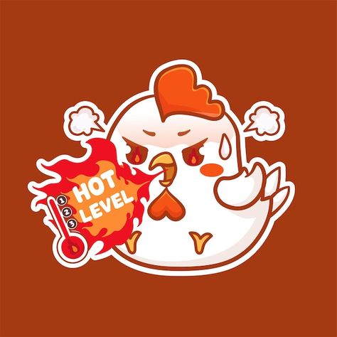 Chicken Wing Illustration, Spicy Illustration, Fire Illustration, Chicken Illustration, Spicy Ramen, Cute Chicken, Burning Fire, Food Truck Design, Spicy Food