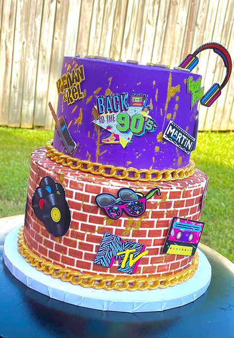 90s Hip Hop Cake Ideas, Early 2000s Birthday Cake, 90s Theme Birthday Cake, 90s Cookout, 90s Birthday Cake, Hip Hop Birthday Cake, 90s Cake, Birthday Cookout, Y2k Birthday Party