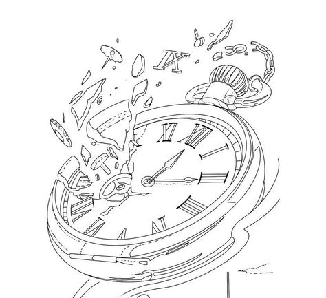 Broken Clock Sketch, Johnny Tattoo, Pocket Watch Drawing, Time Clock Tattoo, Henry Tattoo, Dragon Tattoo Stencil, Pocket Watch Tattoo Design, Dollar Tattoo, Chest Tattoo Stencils