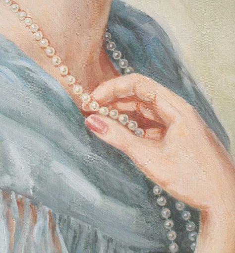 Pearl Necklace Painting, Pearl Necklace Drawing, Aphrodite Shrine, Pearl Artwork, Pearl Painting, Pearls Photography, Necklace Drawing, Pale Girl, Mermaid Painting