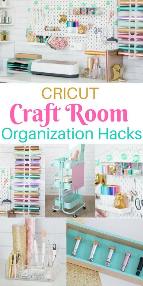 Find out How to Save Time and Money with these Incredible Cricut Craft Room Organization Hacks! Cricut Craft Room Organization, Craft Room Cricut, Cricut Organization, Room Organization Hacks, Cricut Storage, Dream Craft Room, Craft Room Design, Sewing Room Organization, Hemma Diy