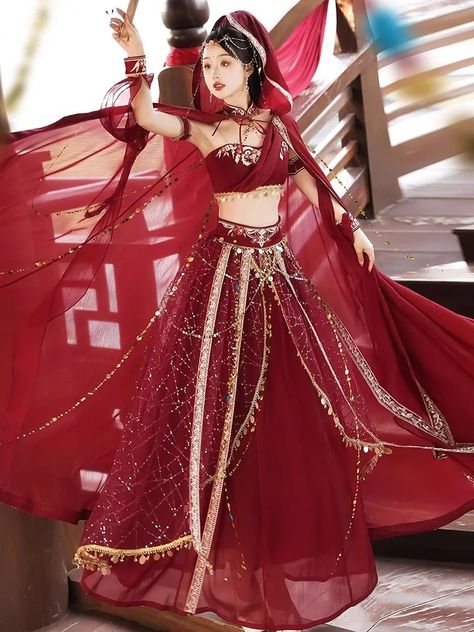 Hanfu female Dunhuang exotic wind Tianzhu princess red cape half skirt ancient dress dress full Cape Suit, Hanfu Skirt, Chinese Princess Dress, Arabic Clothing, Ancient Dress, Halter Dress Short, Red Cape, Dancers Outfit, Hanfu Dress