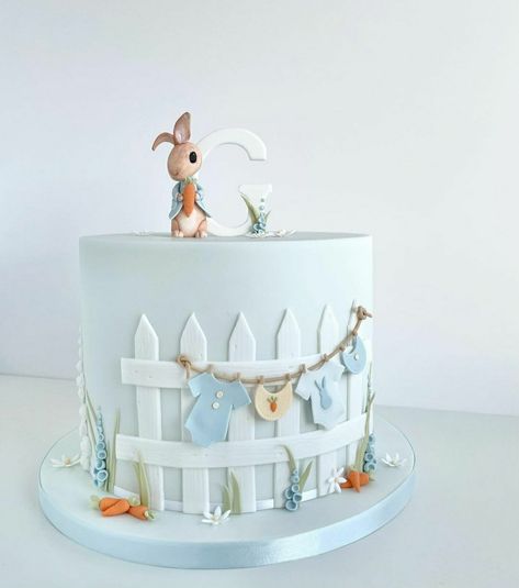 Tooth Party, Baby Shower Cakes Neutral, Peter Rabbit Cake, Tooth Cake, Easter Baby Shower, Peter Rabbit Birthday, Fondant Cake Designs, Peter Rabbit Party, Rabbit Cake