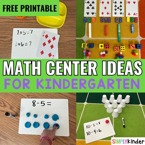 Math Center Ideas for Kindergarten - Simply Kinder Math Intervention Kindergarten, Center Ideas For Kindergarten, Math Center Ideas, Kindergarden Math, Math Journals Kindergarten, Math Stations Kindergarten, Subtraction Centers, Writing Center Kindergarten, Ideas For Kindergarten