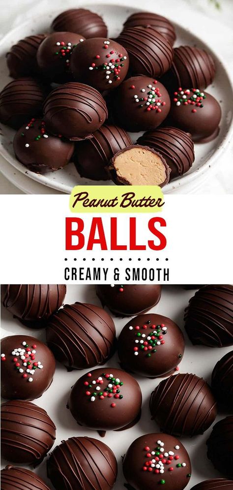 Peanut Butter Chocolate Balls, Peanut Butter Balls Easy, Chocolate Peanut Butter Balls, Peanut Butter Balls Recipe, Peanut Butter Truffles, Christmas Baking Recipes, Butter Balls, Chocolate And Peanut Butter, Candy Recipes Homemade