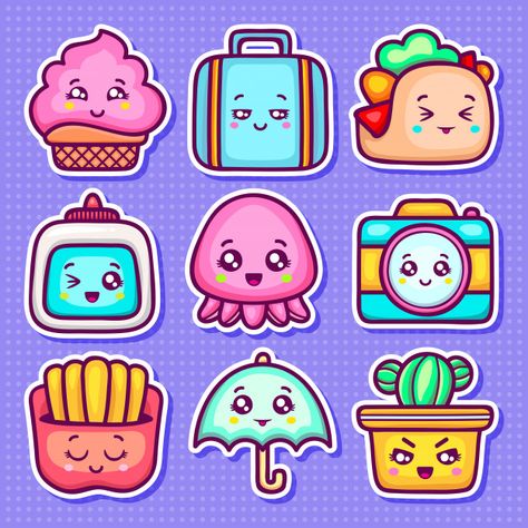 Kawaii sticker icons hand drawn doodle c... | Free Vector #Freepik #freevector #icon Sticker Drawing Ideas, Doodles Kawaii, Icons Hand Drawn, Griffonnages Kawaii, Emoticon Stickers, Sticker Drawing, Doodles Bonitos, Kawaii Icons, Birthday Cartoon