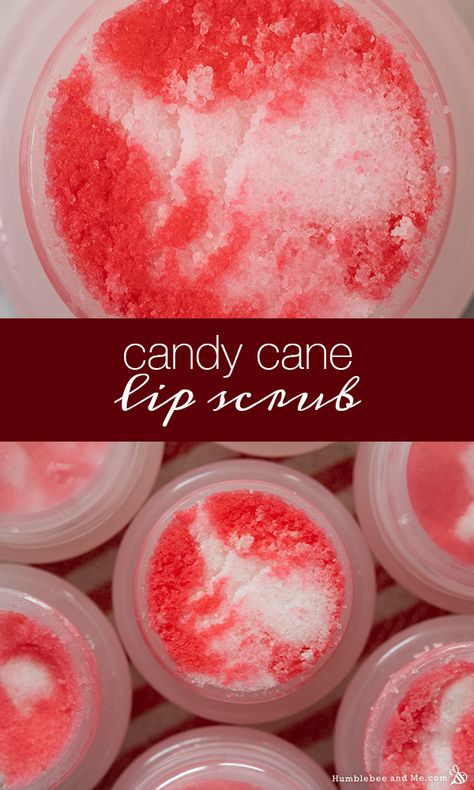 Candy Cane Lip Scrub - Humblebee & Me Candy Cane Lip Scrub, Peppermint Lip Scrub Diy, Candy Cane Scrub, Christmas Lip Scrub, Peppermint Lip Scrub, Beeswax Recipes, Handmade Xmas Gifts, Peppermint Lip Balm, Lip Scrub Diy