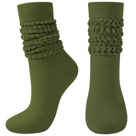 PRICES MAY VARY. Comfy to Wear: The womens slouch socks are made of soft and comfortable material, with high elasticity, woven with high-quality yarn and more stitches per inch, makes the srunchies sokcs more thick, lightweight and breathable, providing the best comfort. Unique Design: The fashion design of the stacked socks will bring a fashionable upgrade to your appearance. Both classic and fashionable, with elastic cuffs, which can better keep the shape you want and will not slip off easily. Comfortable Soft Knee-high Socks, Stacked Socks, Slouchy Socks, Slouch Socks, Green Socks, Socks For Women, Long Socks, Knee High Socks, Outdoor Wear