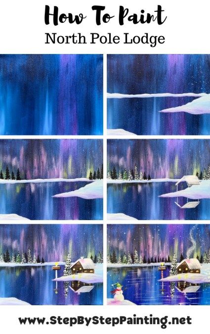 North Pole Painting, Vintage Art Deco Interior, Christmas Draw, Icy Lake, Random Icon, Painting Instructions, Holiday Pics, Christmas Paintings On Canvas, Scenery Paintings