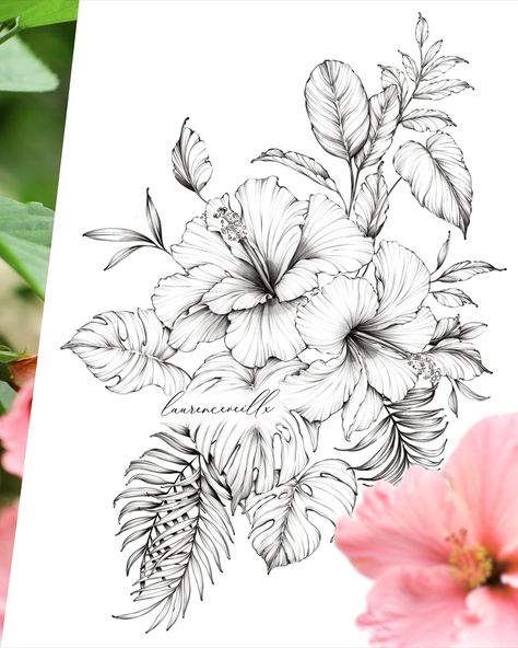 𝕳𝖎𝖇𝖎𝖘𝖈𝖚𝖘 𝖆𝖓𝖉 𝕸𝖔𝖓𝖘𝖙𝖊𝖗𝖆 tattoo design🌸🌿 All my tattoo designs are listed on my Etsy shop • Buy, download & bring to your tattoo artist ♡ Shop this design or hundreds of other ones by clicking link in bio 🤍 . . . . . . . #tattoodesign #tattoo #flowertattoo #hibiscustattoo #tropicaltattoo #monsteratattoo #hibiscus #plumeriatattoo #tropicaltattoo #finelinetattoo #lineworktattoo #hibiscustattoo #blacktattooart #blackworktattoo #illustration #darkart Illustrative Flower Tattoo, Floral Tattoo Design Back, Monstera Leaves Tattoo, Tropical Floral Tattoo, Fine Line Hibiscus Tattoo, Hibiscus And Plumeria Tattoo, Monstera Tattoo Design, Monstera Plant Tattoo, Hibiscus Tattoo Design