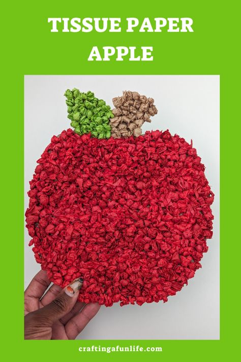 Beautiful Tissue Paper Apple Craft that Kids Will Love - Crafting A Fun Life Tissue Paper Apple, Paper Apple Craft, Apple Craft For Kids, Cardboard Kids, Kwanzaa Crafts, Apple Template, Paper Apple, Craft Projects For Adults, Tissue Paper Crafts