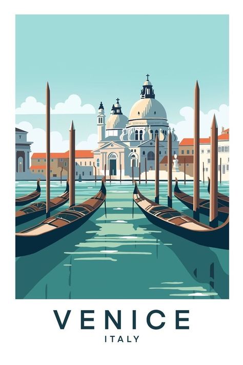 ITALIA Venice Postcard, Motifs Art Nouveau, Venice Print, Affiches D'art Déco, Wanderlust Decor, Italy Poster, Italy Wall Art, Travel Poster Design, Vintage Poster Design