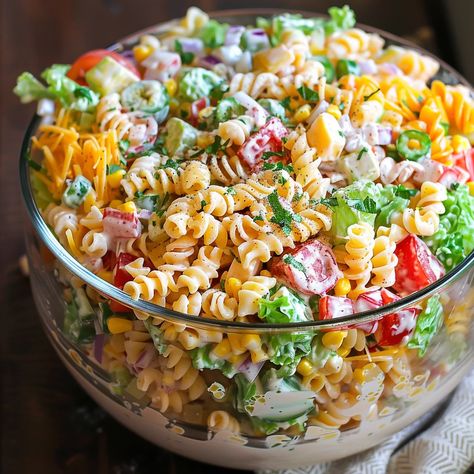 Layered Pasta Salad Recipe What makes this layered pasta salad so special is the delightful combination of ingredients and how they come together in artistic layers. Vibrant Veggie And Pasta Layered Salad, Layer Pasta Salad, Layered Pasta Salad With Ham, Crowd Pleasing Pasta Salad, Layered Spring Pasta Salad, Elbow Salad Recipes, Layered Pasta Salad 12 Tomatoes, Layered Pasta Salad, Curry Pasta Salad