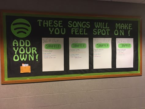 Music School Bulletin Boards, Fun Staff Bulletin Boards, Resident Hall Bulletin Boards, Ra Community Bulletin Board, Residence Assistant Ideas, Music Ra Bulletin Boards, Back To School Music Bulletin Boards, Spotify Bulletin Board, Paper Door Decorations