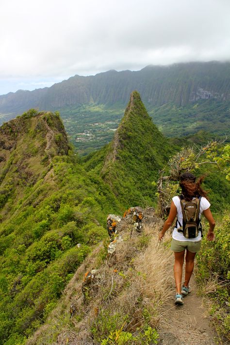 Climbing the Olomana Mountain Trail in Oahu, Hawaii 'is a must.' Olomana has “Three Peaks” that attract hikers like a magnet Hawaii Hikes Oahu, Hiking Hawaii Aesthetic, Activities In Hawaii, Hiking Aesthetic Hawaii, Nepali Coast Kauai Hawaii, Camping In Hawaii, Hawaii Ziplining, Mountain Climbing Aesthetic, Backpacking Hawaii