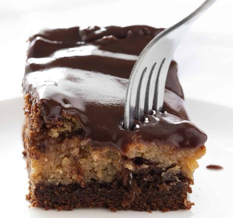 Fork Taking Piece from Chocolate Peanut Butter Ooey Gooey Cake Ooey Gooey Cake, Butter Ganache, Ooey Gooey Butter Cake, Chocolate Peanut Butter Desserts, Gooey Cake, Gooey Butter, Chocolate Peanut Butter Cake, Gooey Butter Cake, I Am Baker