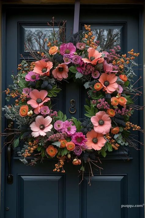 Spring Wreath for Front Door: Blooming Elegance to Welcome the Season - Puqqu Egg Wreath Diy, Diy Easter Egg Wreath, Easter Egg Wreath Diy, Easter Front Door, Spring Wreath For Front Door, Floral Door Wreaths, Easter Wreath Diy, Dorm Wall Decor, Door Wreaths Diy