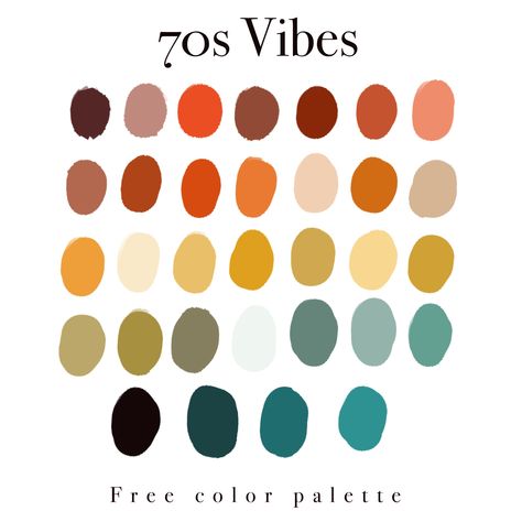 Retro Colors 70s, 60s Aesthetic Color Palette, Retro Paint Palette, 70s Colors Palette, 70s Color Scheme Colour Palettes, Earthy Retro Color Palette, 1960s Colour Palette, Vintage Boho Color Palette, Retro Color Scheme 70s