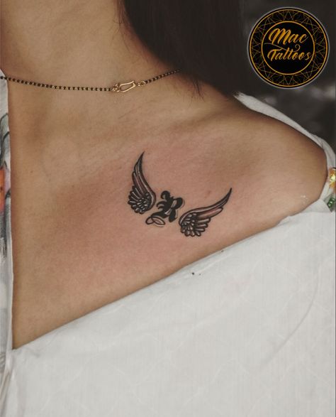 Collar Bone Initial Tattoo, Eagles Tattoo, Wings Tattoos, Bird Silhouette Tattoos, Collar Bone Tattoo For Men, Tattoo Wings, Memorial Tattoo Ideas, Wing Tattoo Men, Virgo Tattoo Designs