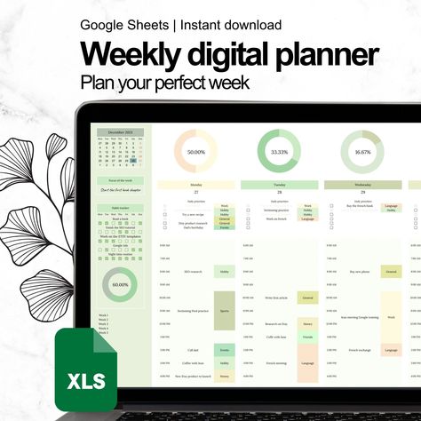 Digital Google Sheets Weekly Planner Template in Green Colors, Annual Calendar, Daily Schedule Task Tracker for Excel Spreadsheets vacationplanner #printableplannerpages #budgetplannertemplate #financialplanner🍹 Student Planner Organization, Weekly Tracker, Weekly Tasks, Task Tracker, Monthly Schedule, Excel Calendar, Student Planner Printable, Planner Tabs, Google Spreadsheet