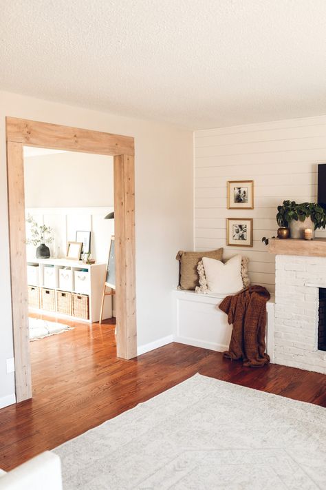 DIY Exposed Wood Doorway | Full Hearted Home Decorative Door Frame, Wood Frame Around Doorway, Beam Framed Doorway, Wood Frame Doorway, Framing Arched Doorway, Wood Trim Doorway, Wood Beam Doorway, Door Frame Ideas, Beam Doorway