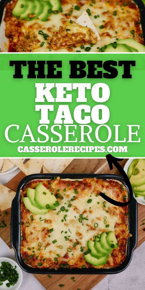 This keto taco casserole combines deliciously seasoned ground meat, vegetables, and cheese to create a rich and satisfying meal! Easy Keto Taco Casserole, Turkey Ground Meat Recipes Keto, Keto Mexican Casserole Ground Beef, Keto Taco Casserole Recipes, Keto Ground Beef Taco Casserole, Hamburger Meat Recipes Keto, Keto Taco Casserole Bake, Ground Turkey Keto Recipes, Keto Taco Bake