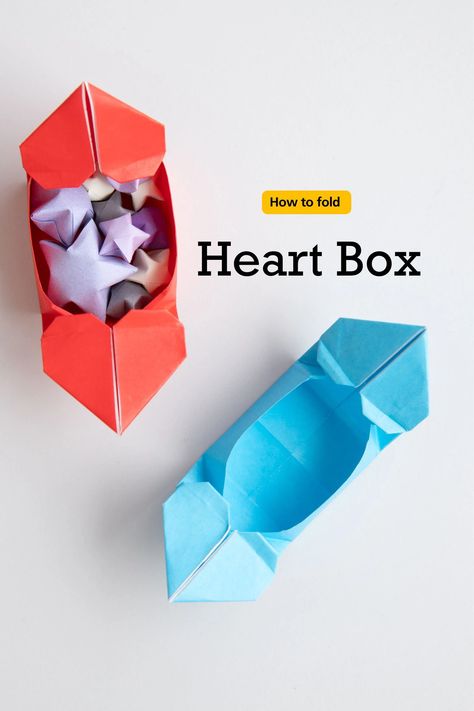 Origami Box Instructions, Origami Box With Lid, Origami Hearts, Pyramid Box, Origami Gifts, Right Triangle, Origami Heart, Gifts For Girlfriend, Origami Animals