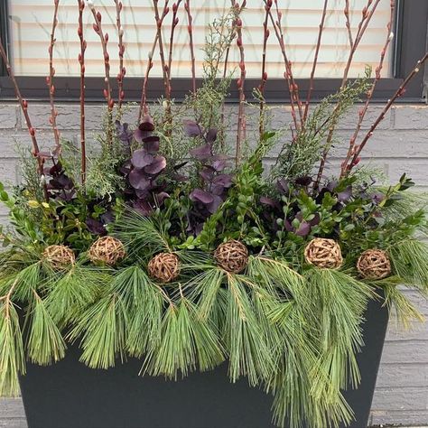 Winter Porch Decor, Rectangular Planter Box, Winter Planters, Winter Arrangements, Winter Planter, Winter Porch, Christmas Planters, Rectangular Planters, Christmas Foods