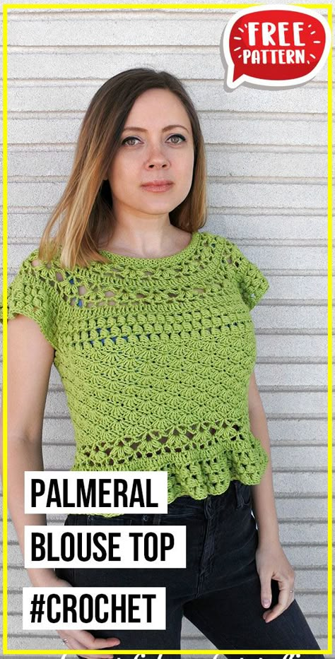 Free Crochet Patterns For Ladies Cardigans, Free Crochet Crop Top Patterns For Women, Crochet Blouse Pattern Free For Women, Ladies Crochet Tops Free Patterns, Crochet Ladies Tops Free Pattern, Crochet Blouse Summer, Crocheted Tops, Ladies Jumpers, Crochet Shirts