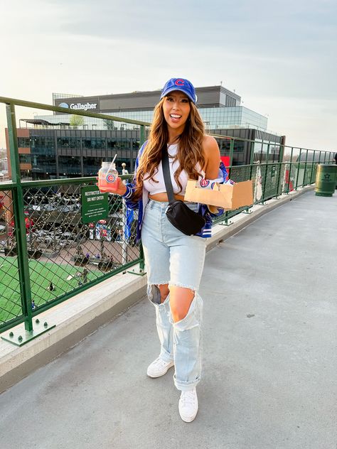 Baseball game, cubs game, cubs game outfit, baseball game outfit, game day outfit Cubs Game Outfit, Chicago Cubs Outfit, Cap Outfits For Women, Yankees Outfit, Baseball Game Outfit, Blue Jays Game, Cute Hiking Outfit, Game Outfit, Baseball Outfit