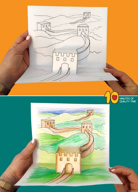 Great Wall Of China Activity, China Projects For Kids, Great Wall Of China Project For Kids, Wall Of Jericho Craft, Great Wall Of China Project, Great Wall Of China Craft, Great Wall Of China Drawing, China For Kids, Ancient China Art