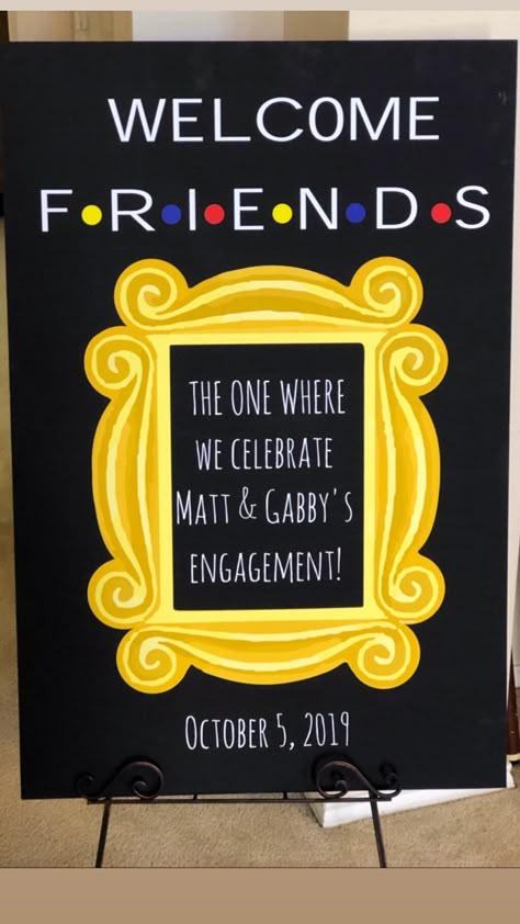 Friends themed welcome sign for engagement party! Welcome Sign For Engagement, Sign For Engagement Party, Friends Themed Wedding, Themed Engagement Party, Freshers Party, Friends Bridal, Birthday Party Theme Decorations, 13th Birthday Parties, Friends Font