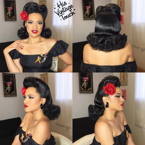 3,296 Likes, 77 Comments - Tony Medina- Hairstylist (@hisvintagetouch) on Instagram: “Here is the full view look on this style for @LisaLoveDotCom! ❤️ Of course this style could not be…” Chicana Hairstyles, Cabelo Pin Up, Retro Curls, Chola Style, Chicana Style, Foam Rollers, Rockabilly Hair, Lifeless Hair, Pin Curls