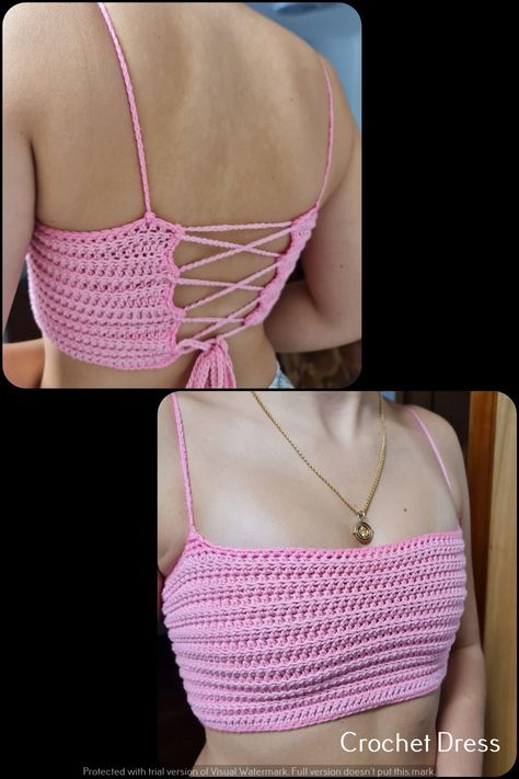 Crocheted-Unique Crochet Clothes: One-of-a-Kind Tops to Make Butterfly Centerpieces, Crochet Top Outfit, Clothes Tutorial, Crochet Crop Top Pattern, Healing Yoga, Mode Crochet, Crochet Design Pattern, Crochet Clothing And Accessories, Pink Crochet