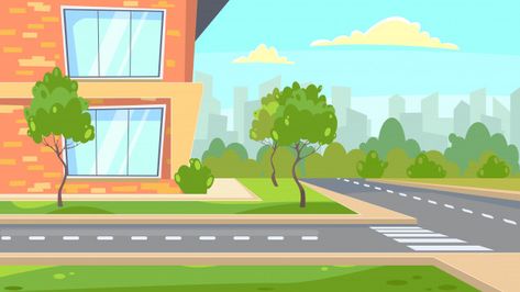 School building near road illustration Free Vector | Premium Vector #Freepik #vector #background #banner #tree #school Road Illustration, Street Background, Casa Anime, Episode Interactive Backgrounds, Episode Backgrounds, Cartoon House, Props Art, Free Banner, Scenery Background