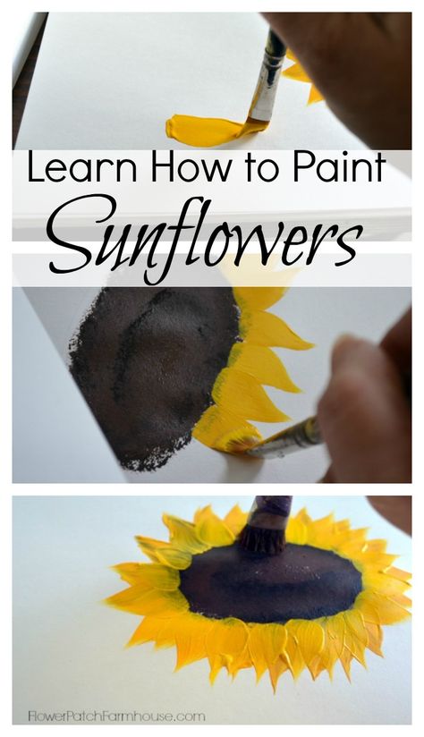 Learn How to Paint Sunflowers, a fast and easy flower to paint that brings sunshine into your world, FlowerPatchFarmhouse.com Flower To Paint, How To Paint Sunflowers, Paint Sunflowers, Easy Flower Painting, Learn How To Paint, Easy Flower, Hur Man Målar, Sunflower Painting, Painting Digital