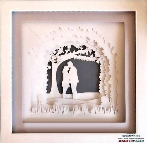 Paper Art Shadow Box made by Susan W. Shadow Box Paper Art, Paper Art Tutorial, Templat Kotak, Shadow Light Box, Wedding Shadow Box, Diy Shadow Box, Shadow Box Svg, Shadow Box Art, 3d Shadow Box