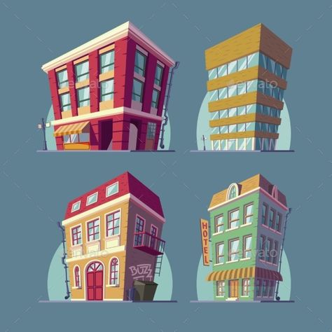 Cute Building Illustration, Cartoon Buildings City, Stylized Building, Architecture Cartoon, Apartments Architecture, Building Png, Building Cartoon, Office Illustration, Vector Building