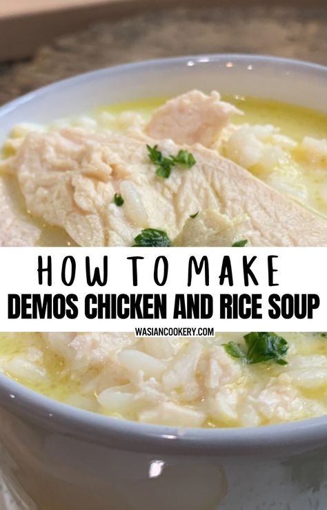 Chicken and Rice Soup Chicken And Rice Soup Demos, Demo’s Chicken And Rice Soup, Restaurant Style Cream Of Chicken Rice Soup, Copycat Demos Chicken And Rice Soup, Demos Soup Recipe, Canned Chicken And Rice, Demos Chicken And Rice Soup, Demos Chicken And Rice Soup Recipe, Chicken Broth And Rice